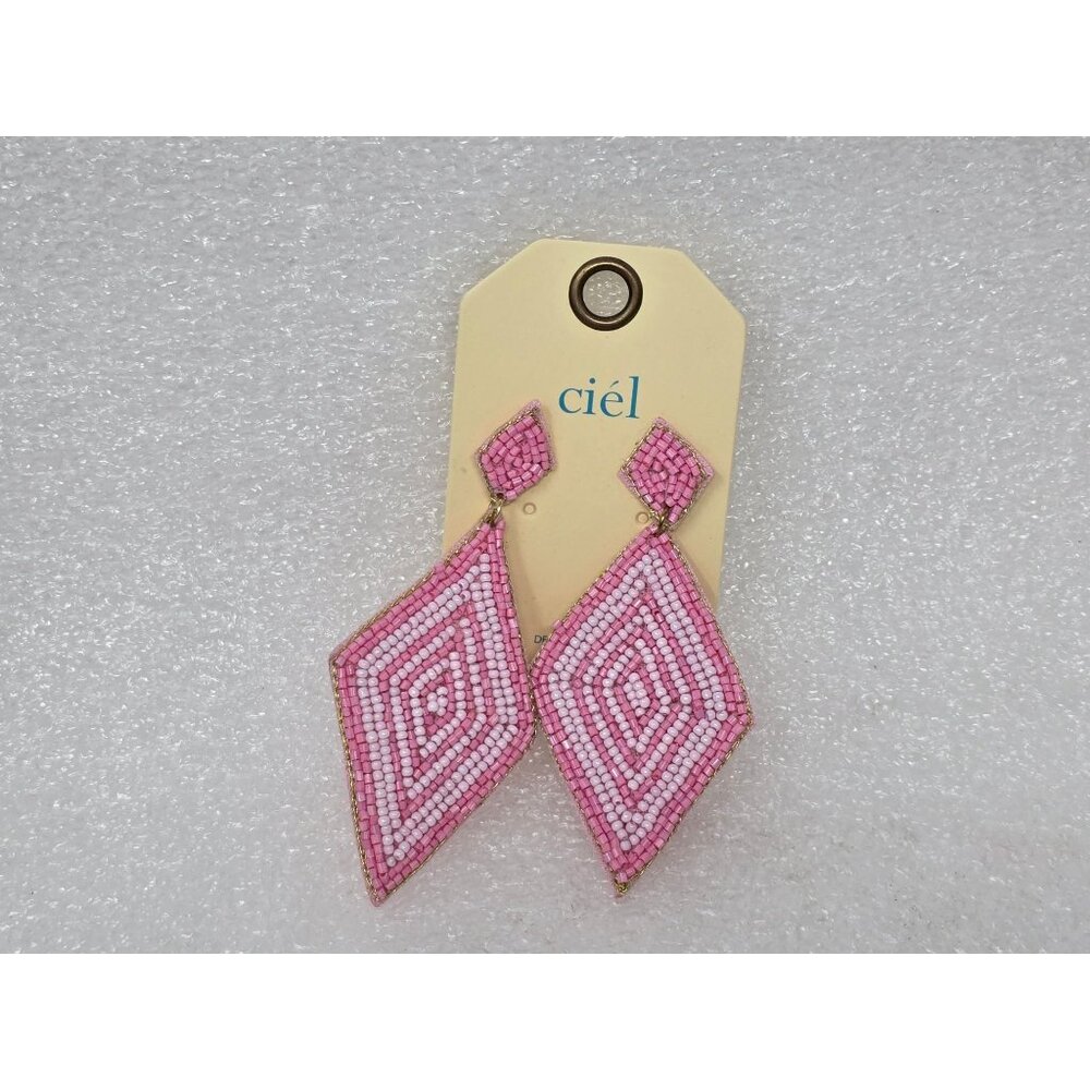 Ciel Pink & White Beaded Diamond-Shaped Drop Earrings